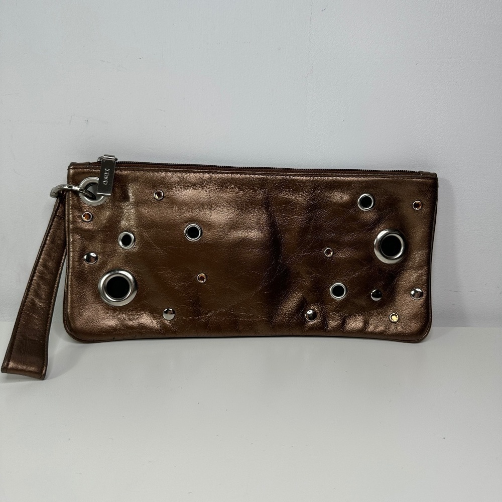 Hobo International Metalic Brow Lauren Clutch Wallet Grommets Rhinestone Accents